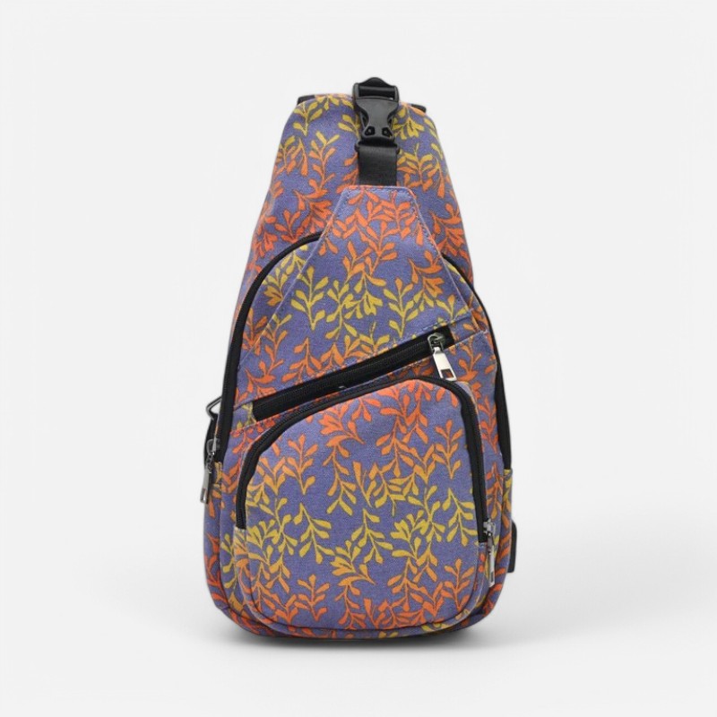 NuPouch Anti-Theft Day Pack Large Navy Yellow Leaves