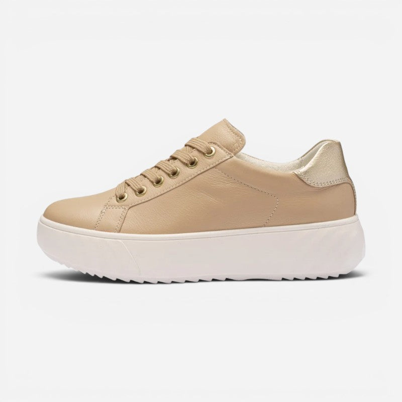 Mikkey Platform Sneaker Sand calf/platinum metallic