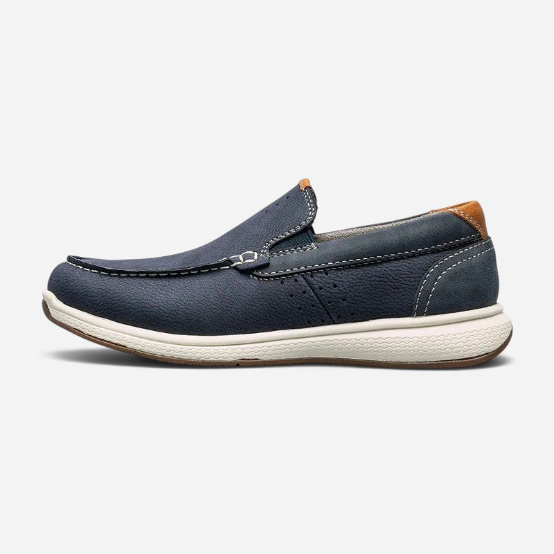 Men's Crossover Moc Toe Slip On Navy Nubuck/Cognac Milled