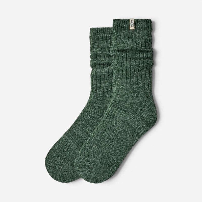Rib Knit Slouchy Crew Sock Green Stone